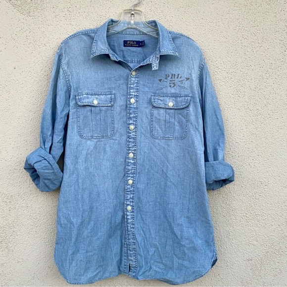 POLO RALPH LAUREN denim jean shirt button down chambray Mens unisex women's blue - Picture 6 of 8